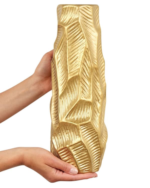 Dekorativ Vase Guld Stentøj 37 cm Udskåret Overflade Uregelmæssig Form Moderne Design perfekt til spiseborde kommode og vindueskarm