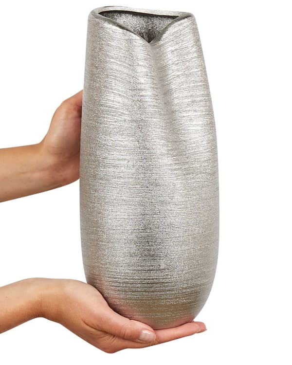Vase Sølv Stentøj 32 cm Dekorativ Lille Flot Moderne Blomstervase Glam til Stue Soveværelse Indretning Tilbehør af Høj Kvalitet Design