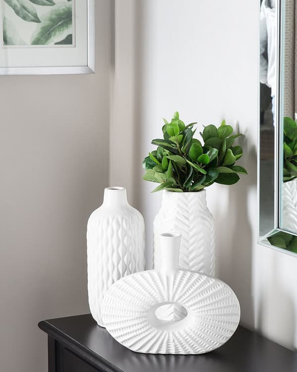 Blomvas Vit Stengods Blank Ribbad Modern Glam