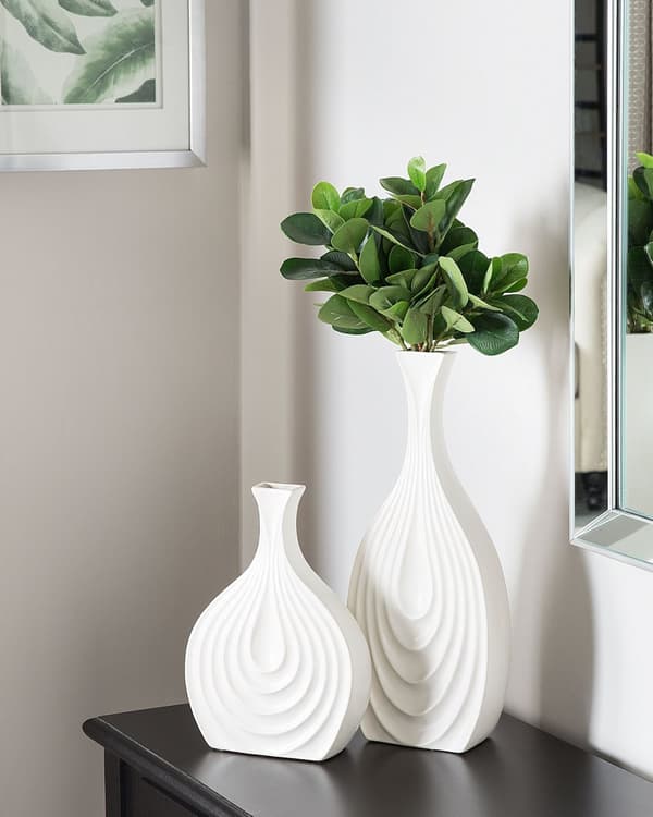 Blomvas Vit Stengods 25 cm Dekorativ Snidad yta Oregelbunden form