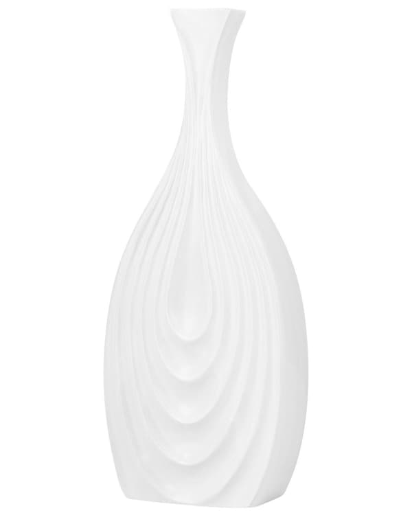 Blomvas Vit Keramik 39 cm Dekorativ Snidad yta Oregelbunden form