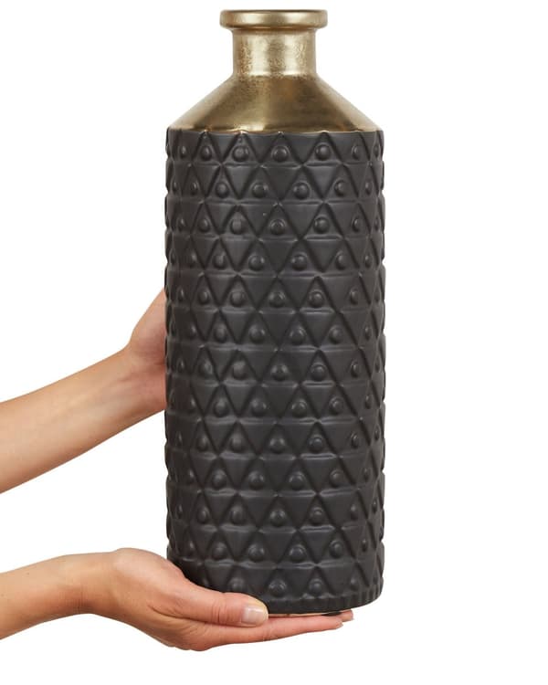 Koristemaljakko musta kulta kivitavara ⌀ 14 x 39 cm geometrinen kuvio pyöreä pullonmuotoinen perinteinen