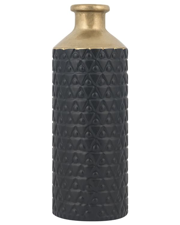 Koristemaljakko musta kulta kivitavara ⌀ 14 x 39 cm geometrinen kuvio pyöreä pullonmuotoinen perinteinen