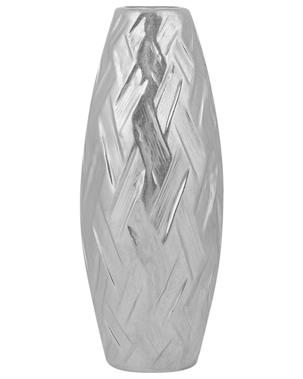 Koristemaljakko hopea kivitavara ⌀ 12 x 33 cm pyöreä kaiverrettu geometrinen kuvio moderni