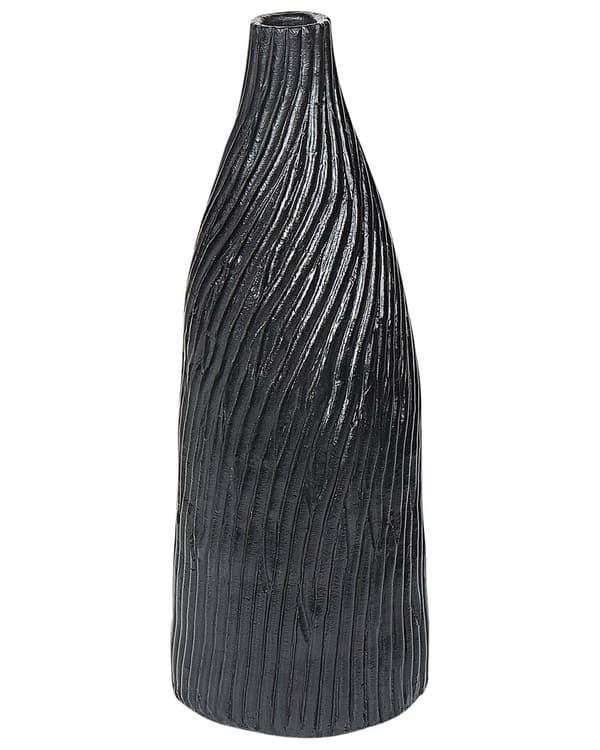 Maljakko musta terrakotta ⌀ 17 x 50 cm uurrettu tekokukille pyöreä käsintehty skandinaavinen tyyli