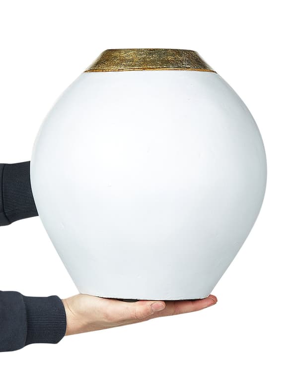 Dekorativ vase Hvid Keramik 31 cm Bordvase med Guldhals