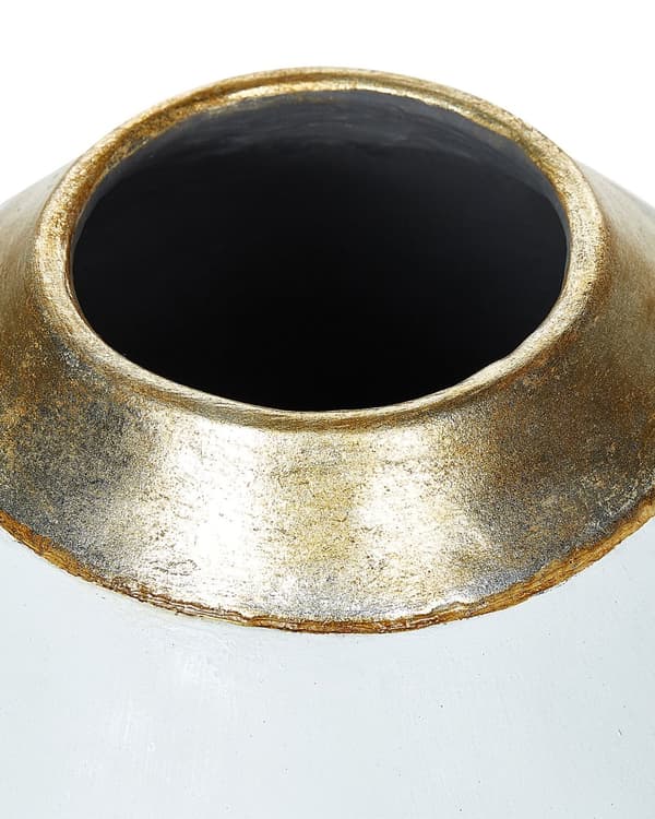 Dekorativ vase Hvid Keramik 31 cm Bordvase med Guldhals