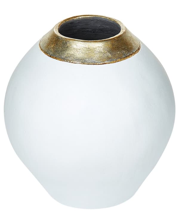 Dekorativ vase Hvid Keramik 31 cm Bordvase med Guldhals