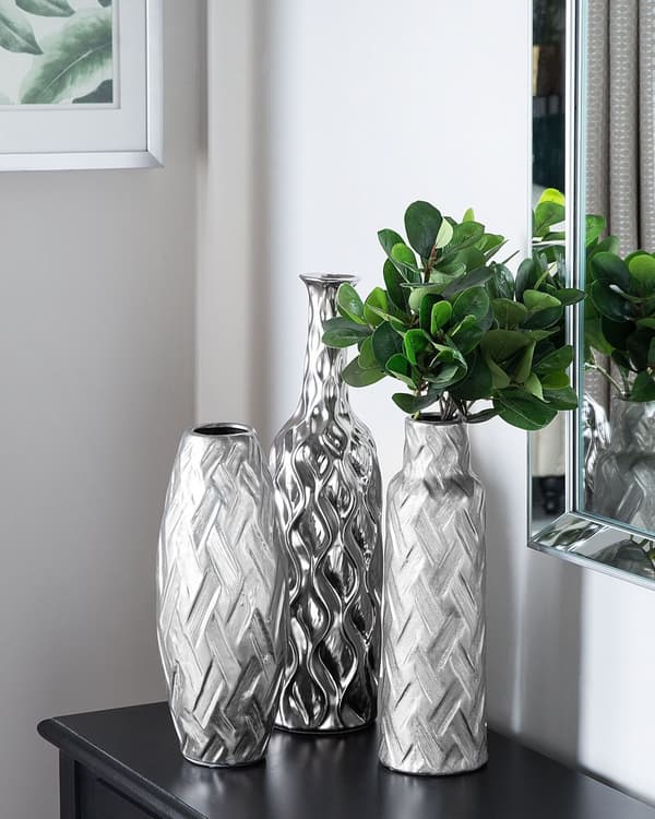 Blomstervase Sølv Stentøj 45 cm Flaske Formet i Gengivende Mønster Moderne Glamourøs af Høj Kvalitet til Stue