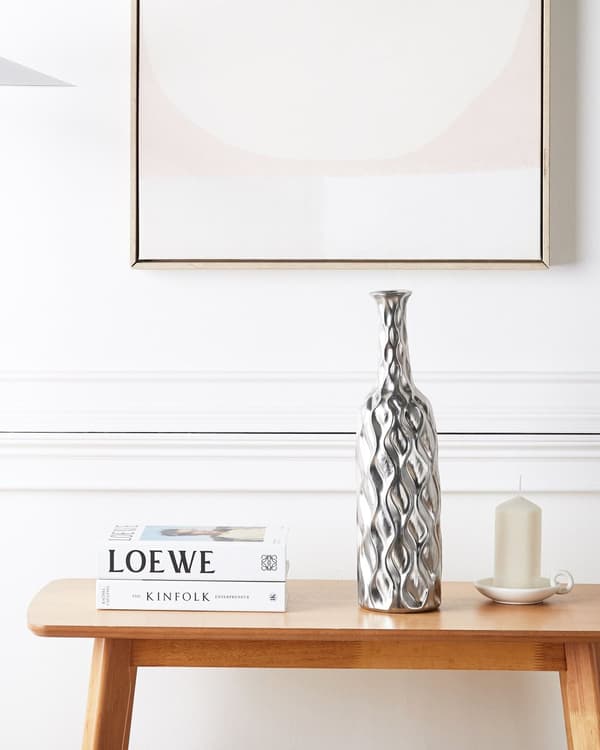 Blomstervase Sølv Stentøj 45 cm Flaske Formet i Gengivende Mønster Moderne Glamourøs af Høj Kvalitet til Stue