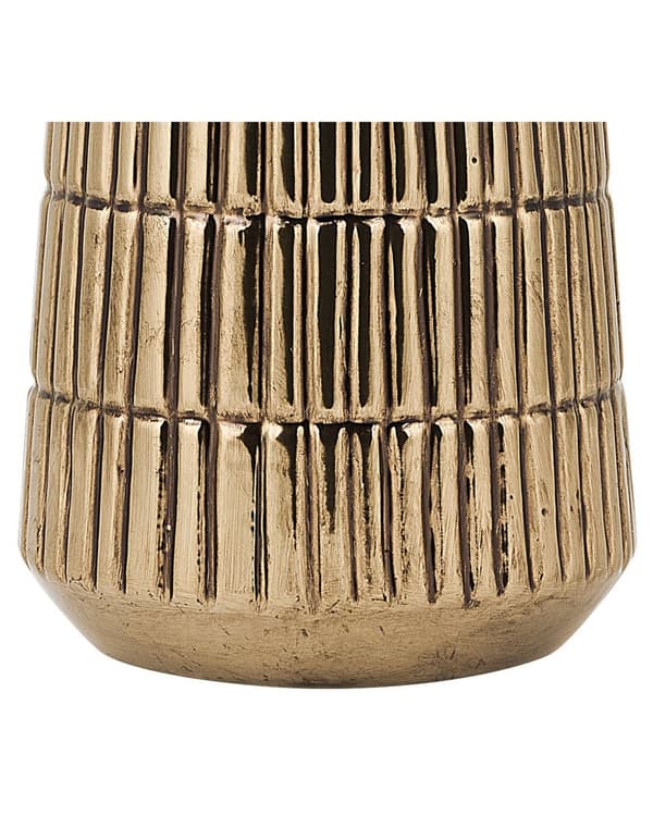 Vase Guld Stentøj ø 12 x 22 cm Dekorativ Smuk Blomstervase til Bordpynt Rillet Design Stue Soveværelse Tilbehør Pynteting til Vindueskarm