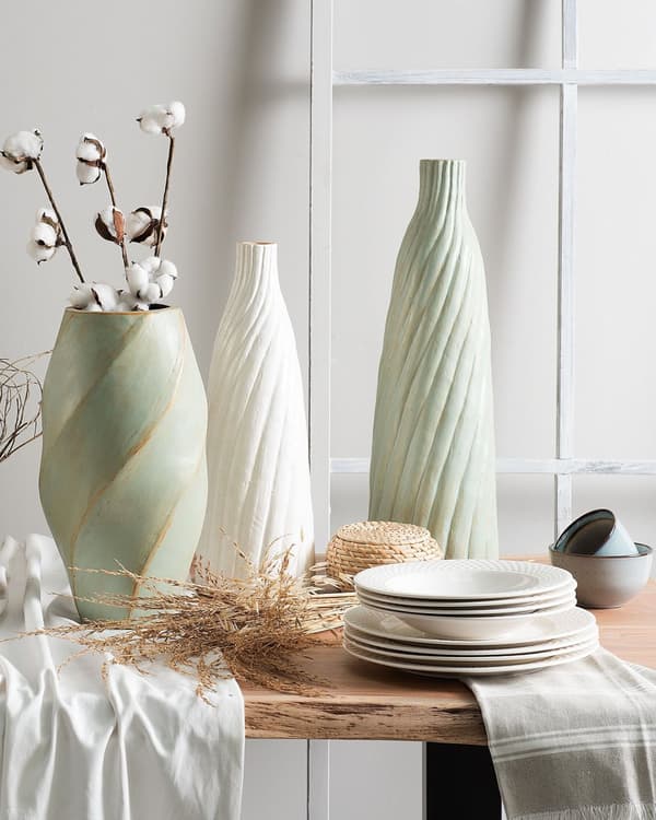 Dekorativ Vase Lysegrøn 54 cm Keramik Minimalistisk Moderne Skandinavisk Design