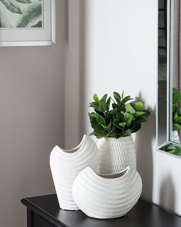 Vase Hvid Stentøj 25 cm Dekorativ Lille Blomstervase Opbevaring Bordpynt Tilbehør Stue Indretning Spisebord Kommode Pynteting til Vindueskarm