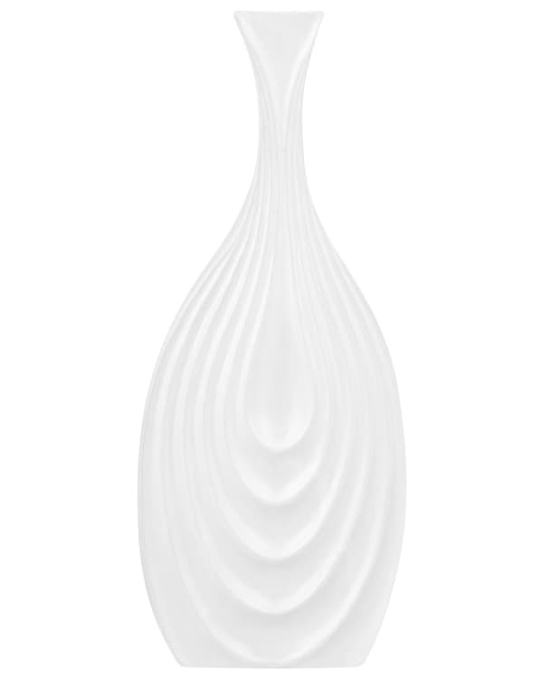 Dekorativ Bordvase Hvid Porcelæn Udskåret Overflade Uregelmæssig Form 39 cm