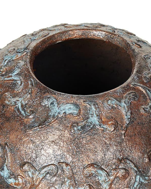Dekorativ vase kobber turkis 33 cm terracotta håndlavet rund bred hals rustik