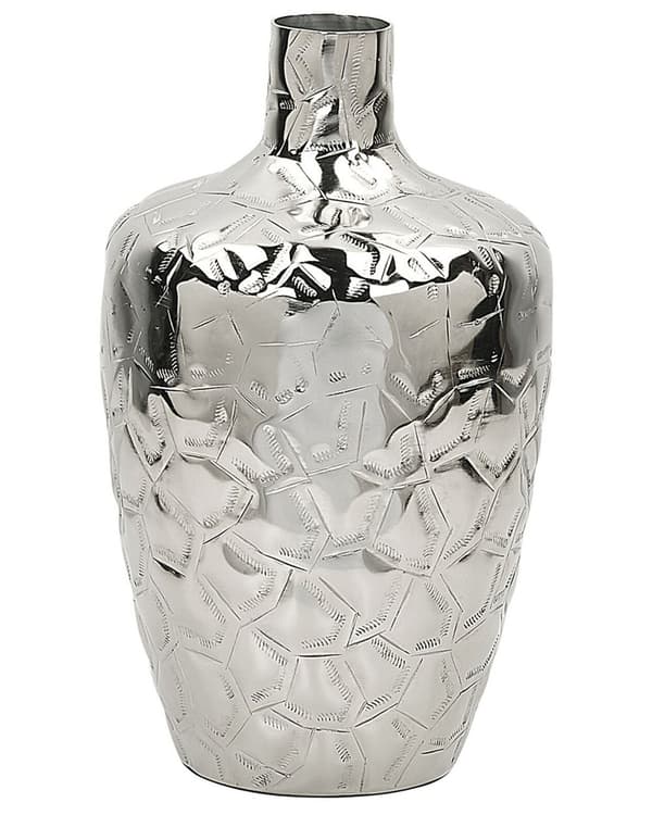 Blomvas Silver Metall 33 cm Dekorativ Vattenbeständig Modern Vardagsrum Glamour Accentstycke
