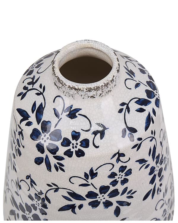 Blomstervase Hvid Blå Keramik 25 cm Prik Mønster Vandtæt Distressed Knitret Look Retro Design Håndværk til Stue med Anti Rids Underlag