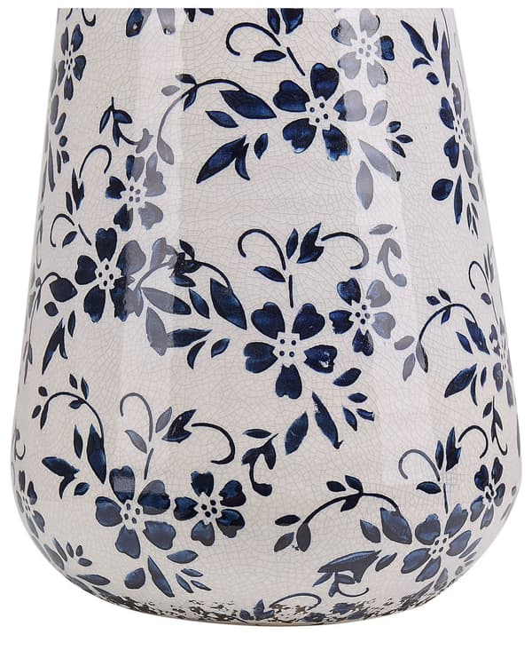 Blomstervase Hvid Blå Keramik 25 cm Prik Mønster Vandtæt Distressed Knitret Look Retro Design Håndværk til Stue med Anti Rids Underlag