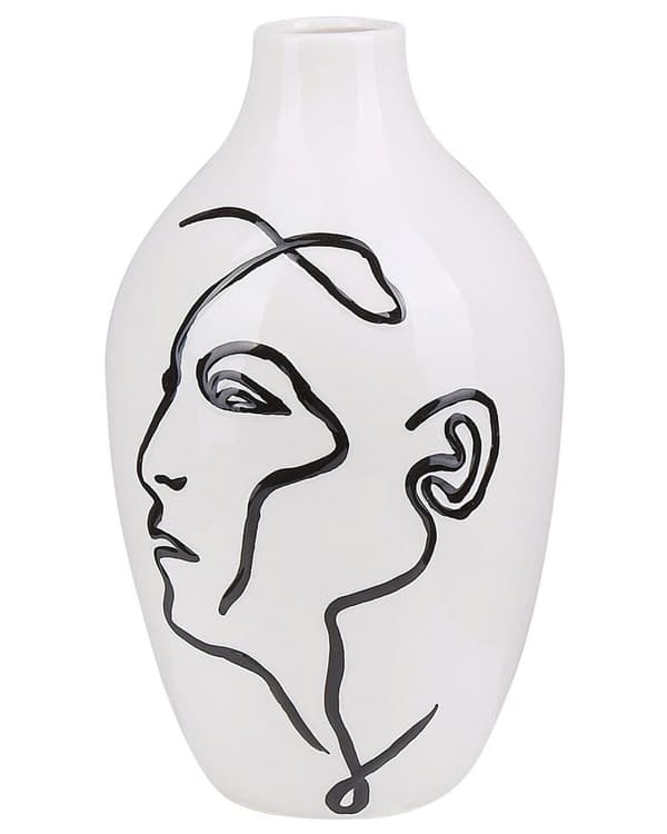 Blomstervase Hvid Stentøj Ansigtsmotiv Indretningsstykke Moderne Design Vandtæt