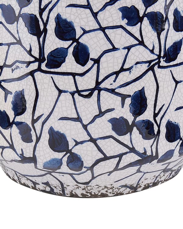 Vase Hvid Blå Keramik 15 cm Dekorativ Blomstervase Knitret Mønster Vandtæt Design Look Retro Bordpynt Design til Stue Pynteting Vindueskarm