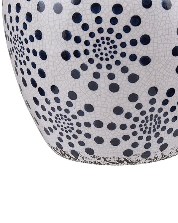 Blomstervase Hvid Blå Keramik 19 cm Prik Mønster Vandtæt Distressed Knitret Look Retro Design Håndværk til Stue med Anti Rids Underlag