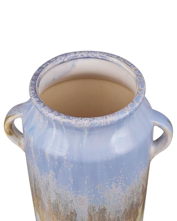 Vase Blå Hvid Nuance Flerfarvet Stentøj ø 14 x 25 cm Blomstervase med Hank Dekorativ Tilbehør Bordpynt Soveværelse Pigeværelse Design Tilbehør