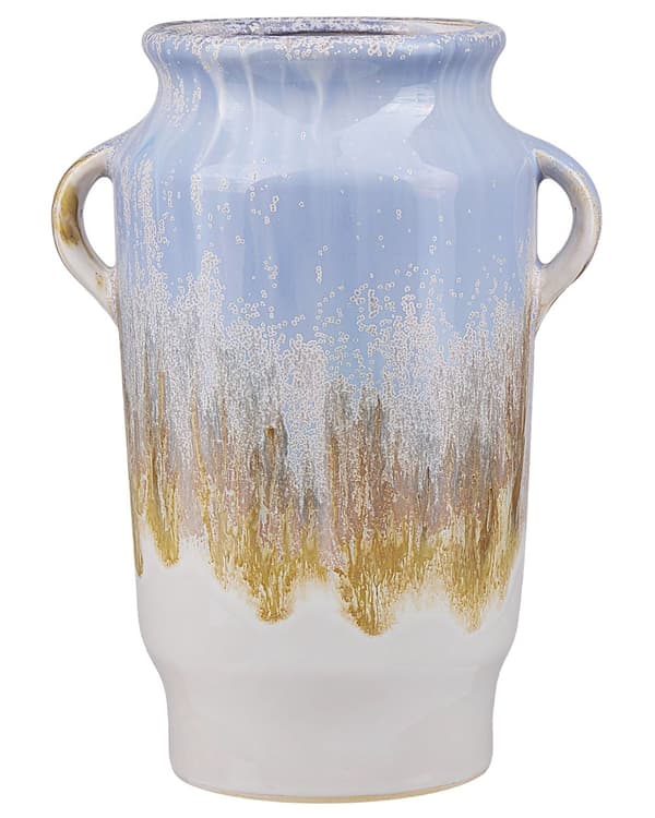 Blomvas Blå med Vit Stengods Med Handtag Dekorativ del Heminredning Modern design