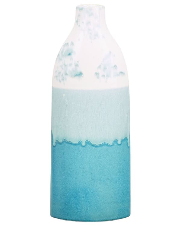 Blomstervase Hvid Blå Stentøj 35 cm Flyder over Mønster Vandtæt Overgangs Effekt Look Retro Design Håndværk til Stue med Anti rids Underlag