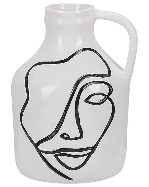 Blomster Vase Hvid/Sort Stentøj 19 cm Ansigtsmotiv Stue Dekoration Abstrakt Mønster Vandtæt med Håndtag Præcist Minimalistisk Kunst Håndværk