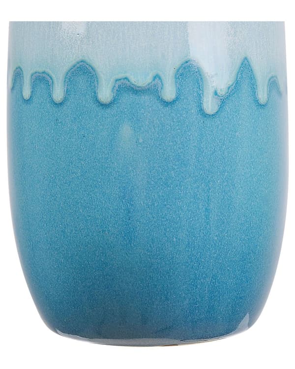 Vase Hvid Blå Keramik 25 cm Dekorativ Blomster Vase med Vand Mønster Vandtæt Retro Look Design Håndværk til Stue med Anti Rids underlag