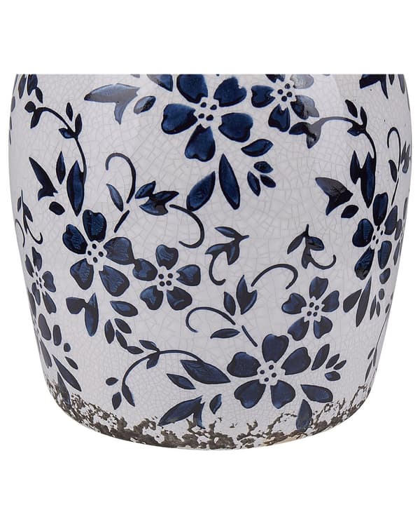 Blomstervase Hvid Blå Stentøj 18 cm Vandtæt Moderne Design Dekoration til Stue med Anti rids Underlag