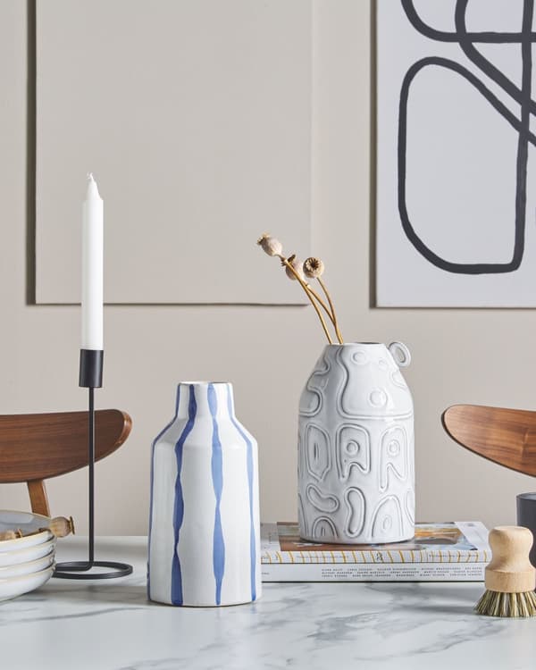 Vase Grå Stentøj 22 cm Indendørs Blomster Smuk Lille Opbevaring Dekoration Abstrakt Design Vandtæt Præcist Håndværk Kunst Spisebord Indretning