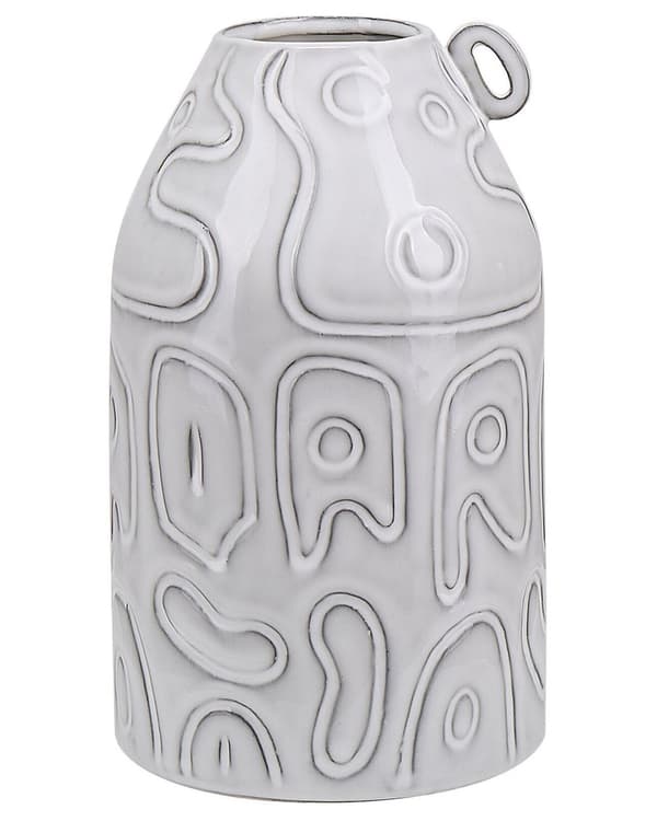 Vase Grå Stentøj 22 cm Indendørs Blomster Smuk Lille Opbevaring Dekoration Abstrakt Design Vandtæt Præcist Håndværk Kunst Spisebord Indretning