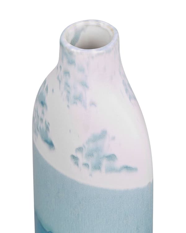 Blomstervase Hvid Blå Stentøj 30 cm Flyder over Mønster Vandtæt Overgangs Effekt Look Retro Design Håndværk til Stue med Anti rids Underlag
