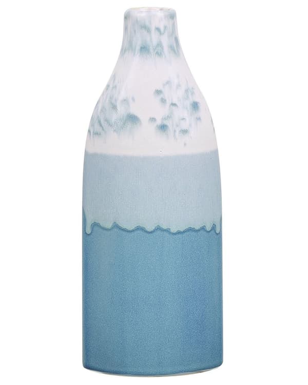 Blomstervase Hvid Blå Stentøj 30 cm Flyder over Mønster Vandtæt Overgangs Effekt Look Retro Design Håndværk til Stue med Anti rids Underlag