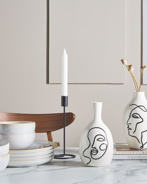 Blomvas Vit Stengods Ansiktsmotiv Inomhusdekoration Abstrakt Design Vattentät
