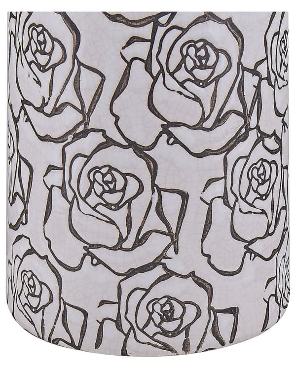 Blomvas Vit med Svart Stengods Vattentät Rosor Motiv Sprickeffekt Vitrad Design