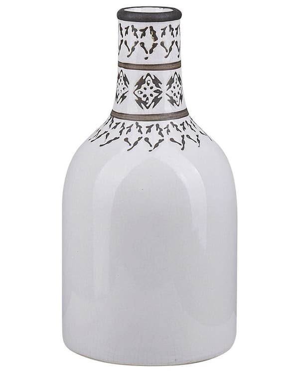 Blomvas Vit Stengods Prydnad Vintage Sprucken Effekt Vittrad