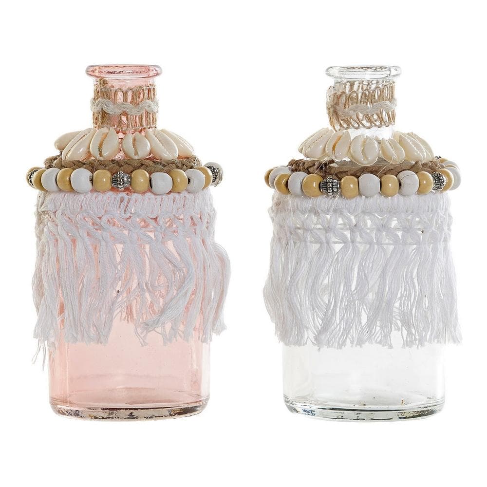 Vas DKD Home Decor Bomull Glas Boho (2 pcs) (8 x 8 x 13.5 cm)