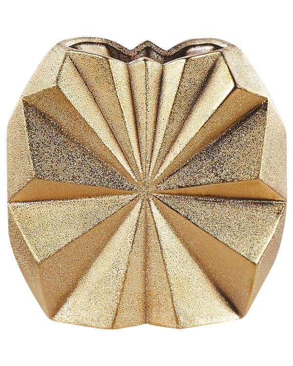 Dekorativ Vase i Guld Keramik 25 cm Glamour med Asymmetrisk Stjerne Stråler Mønster Effekt Kommode Skænk Indretning Stue Dekor