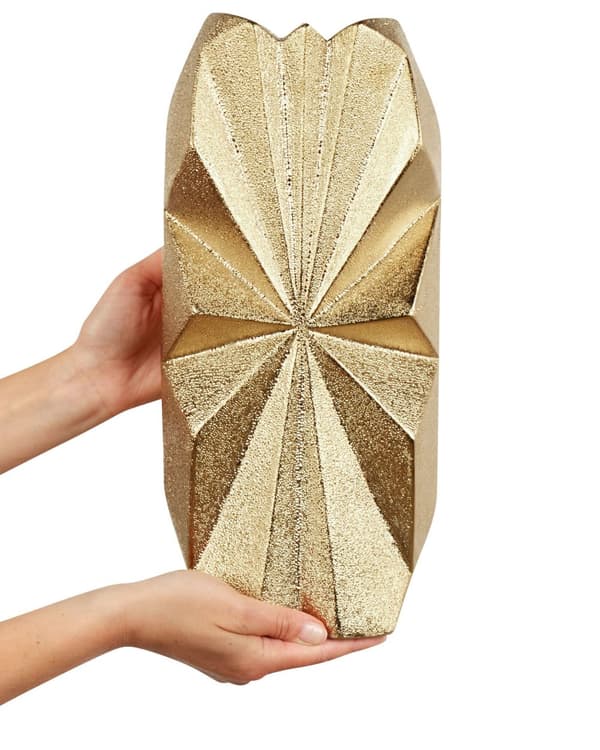 Dekorativ Vase i Guld Stentøj 37 cm Glamour med Asymmetrisk Stjerne Stråler Mønster Effekt Kommode Skænk Indretning Stue Dekor