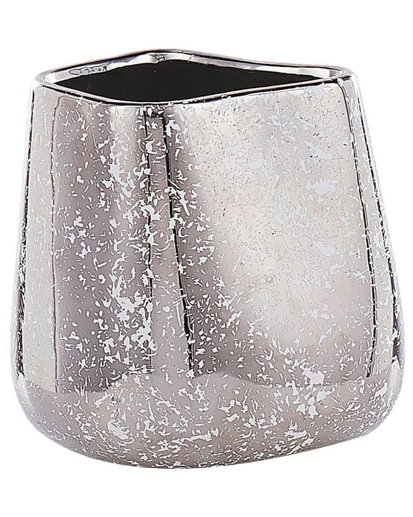 Dekorativ Vas Silver Stengods 20 cm Hemtillbehör Bordsskiva Accent Glamourstil