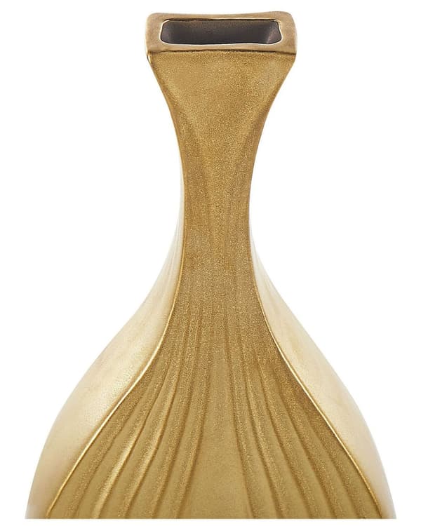 Blomvas Guld Keramik 39 cm Dekorativ Snidad yta Oregelbunden form