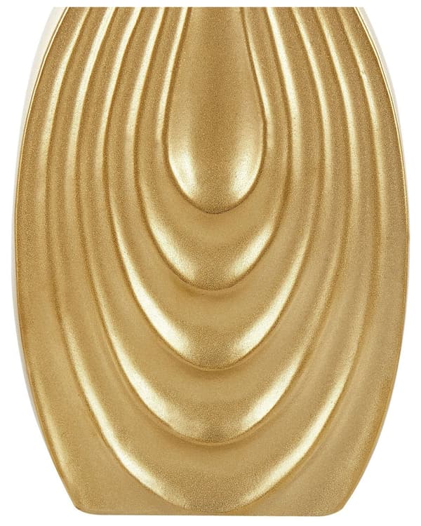 Blomvas Guld Keramik 39 cm Dekorativ Snidad yta Oregelbunden form