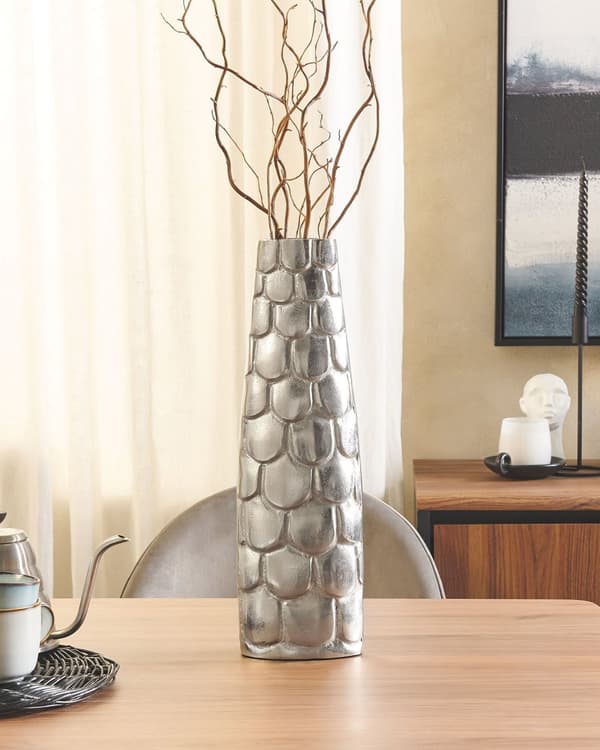 Blomvas Silver Aluminium Metall Dekorativ Kruka Bordsskiva Heminredning Modern Design