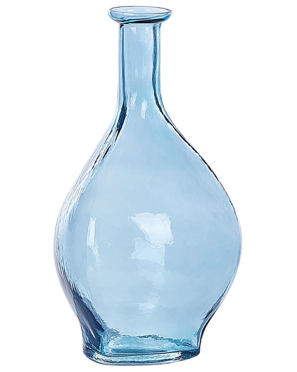 Blomvas Ljusblå Glas 28 cm Handgjord Dekorativ Rund Knoppform Bordsskiva Hem Dekoration Modern Design