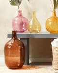 Miniatyrbild 4 av 7: Blomvas Guldbrunt glas 51 cm Handgjord dekorativ rund knoppform Bordsskiva Heminredning Modern design