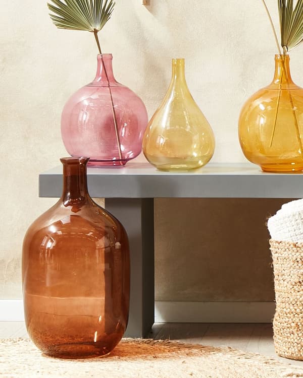 Blomvas Guldbrunt glas 51 cm Handgjord dekorativ rund knoppform Bordsskiva Heminredning Modern design