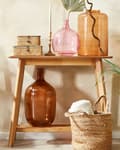 Miniatyrbild 2 av 7: Blomvas Guldbrunt glas 51 cm Handgjord dekorativ rund knoppform Bordsskiva Heminredning Modern design