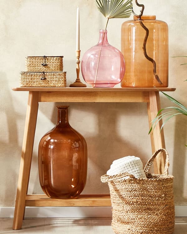 Blomvas Guldbrunt glas 51 cm Handgjord dekorativ rund knoppform Bordsskiva Heminredning Modern design